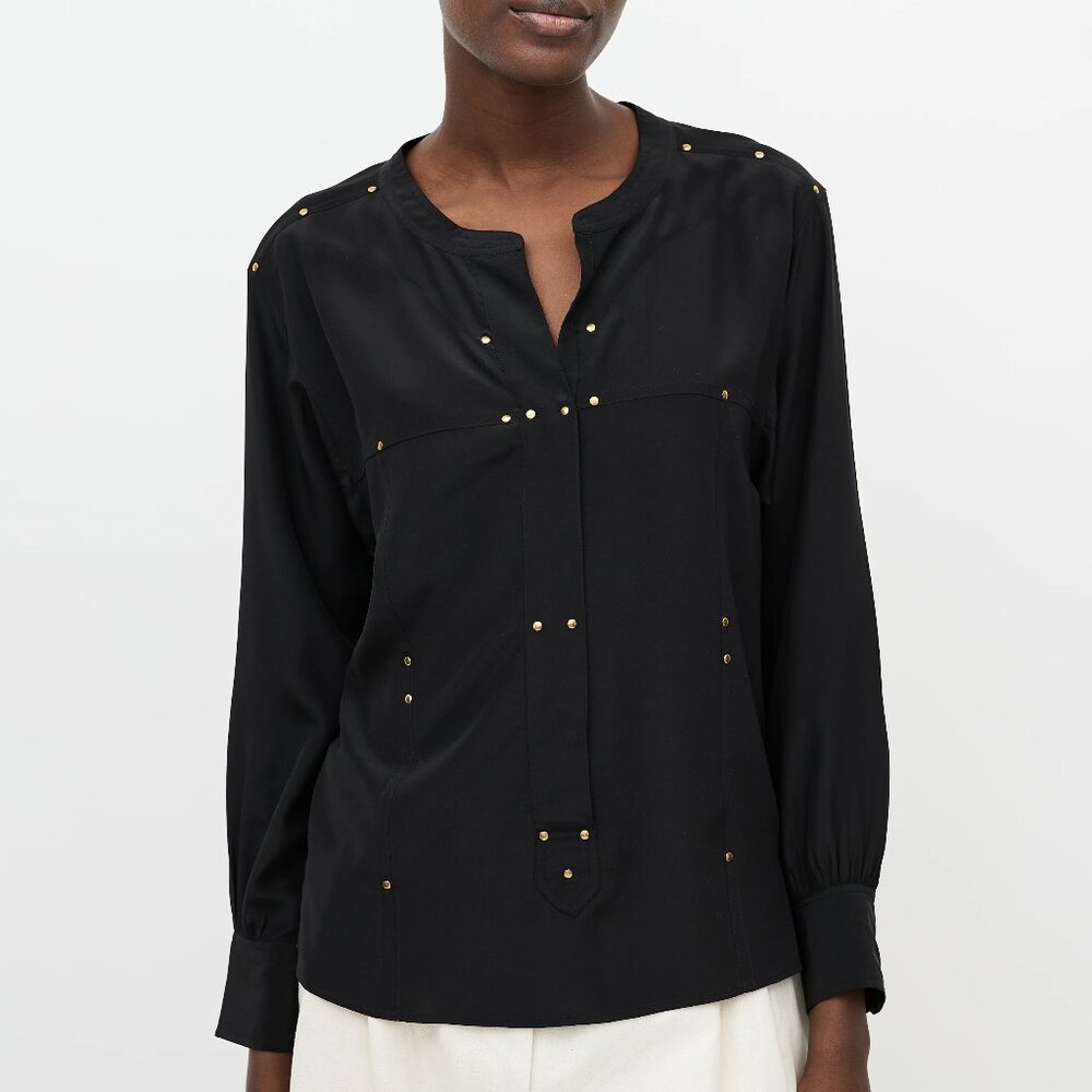 Isabel Marant Black & Gold Studded Long Sleeve Blouse FR 38